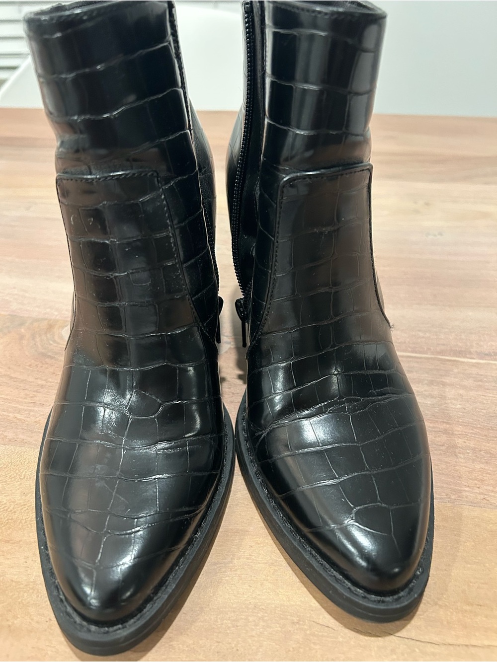 Woman’s western Black Croc-Embossed Ankle Boots